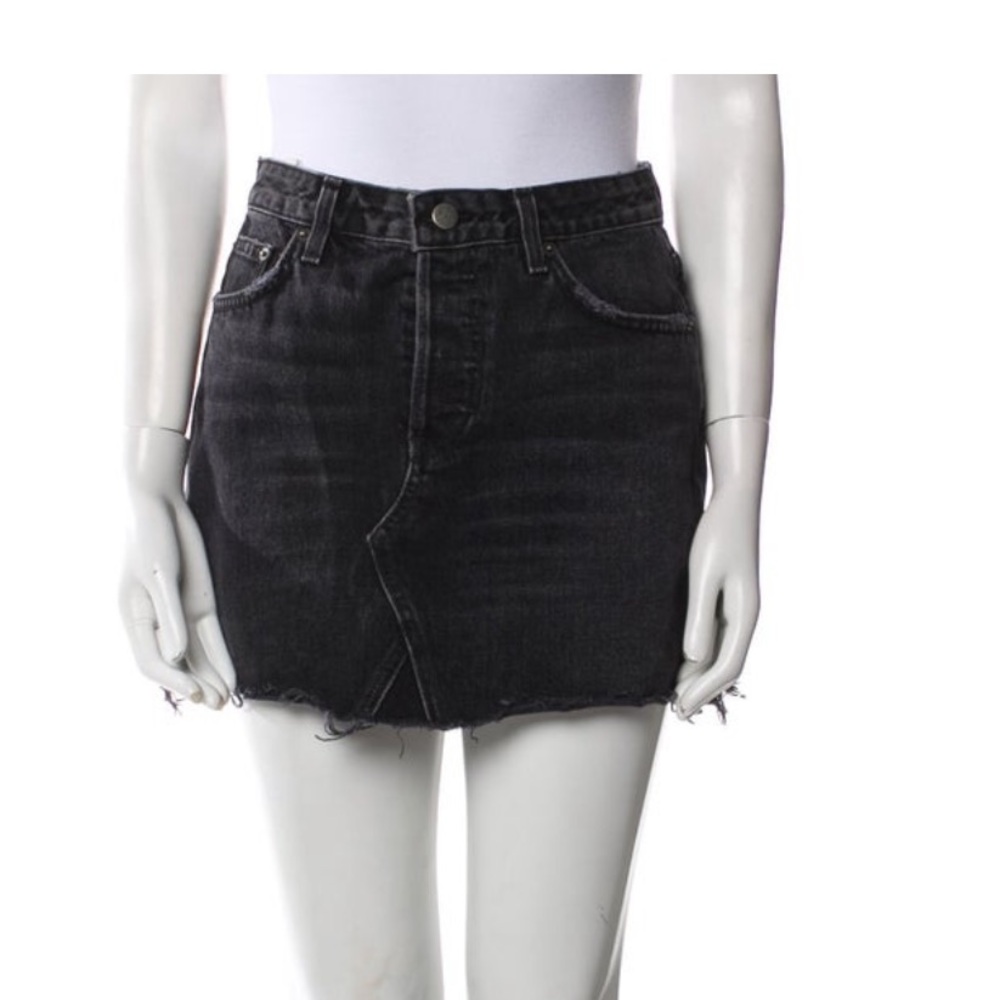 Reformation Black Distressed Denim Mini Skirt -Small
